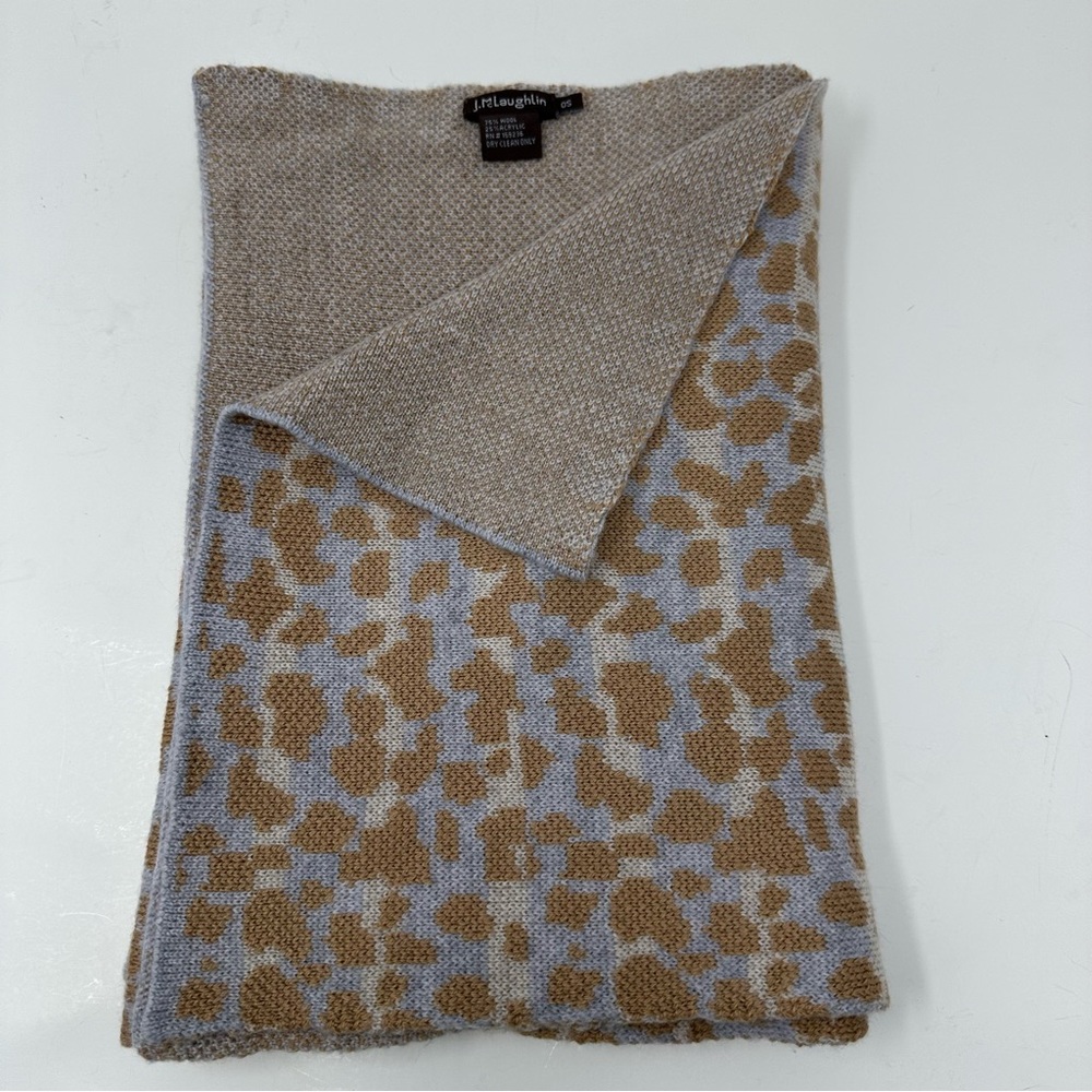 J. McLaughlin Layla Maxi Wool Blend Animal Print Scarf Wrap Gray Light Taupe